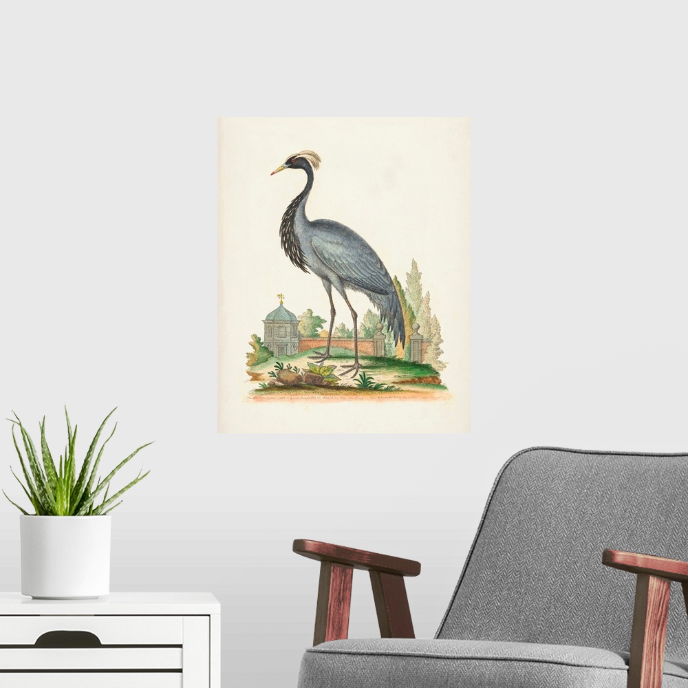 A modern room featuring Antique Heron & Cranes II