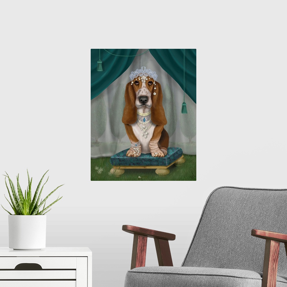 A modern room featuring Basset Hound and Tiara