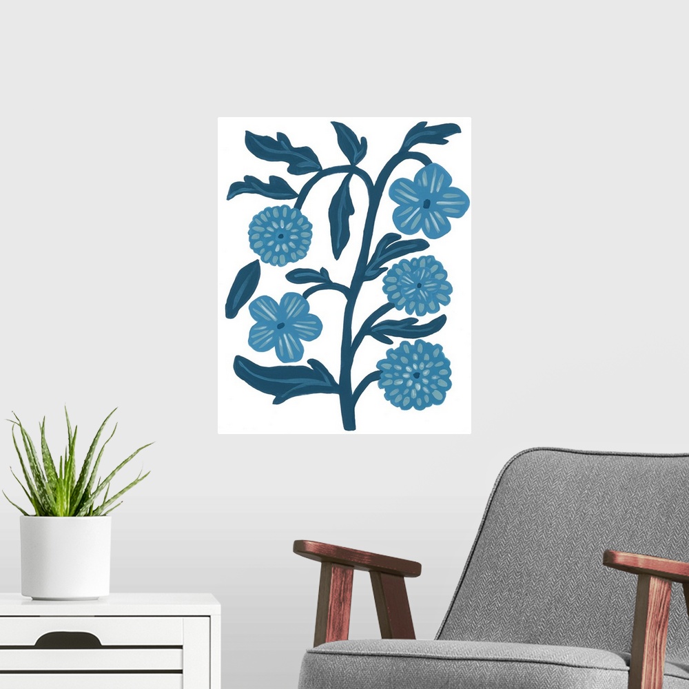A modern room featuring Blue Folk Florals I