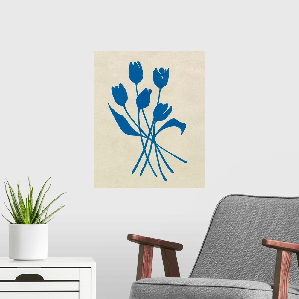 A modern room featuring Blue Tulips III