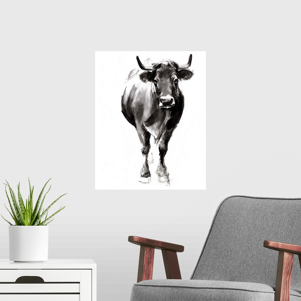 A modern room featuring Charcoal Cattle II