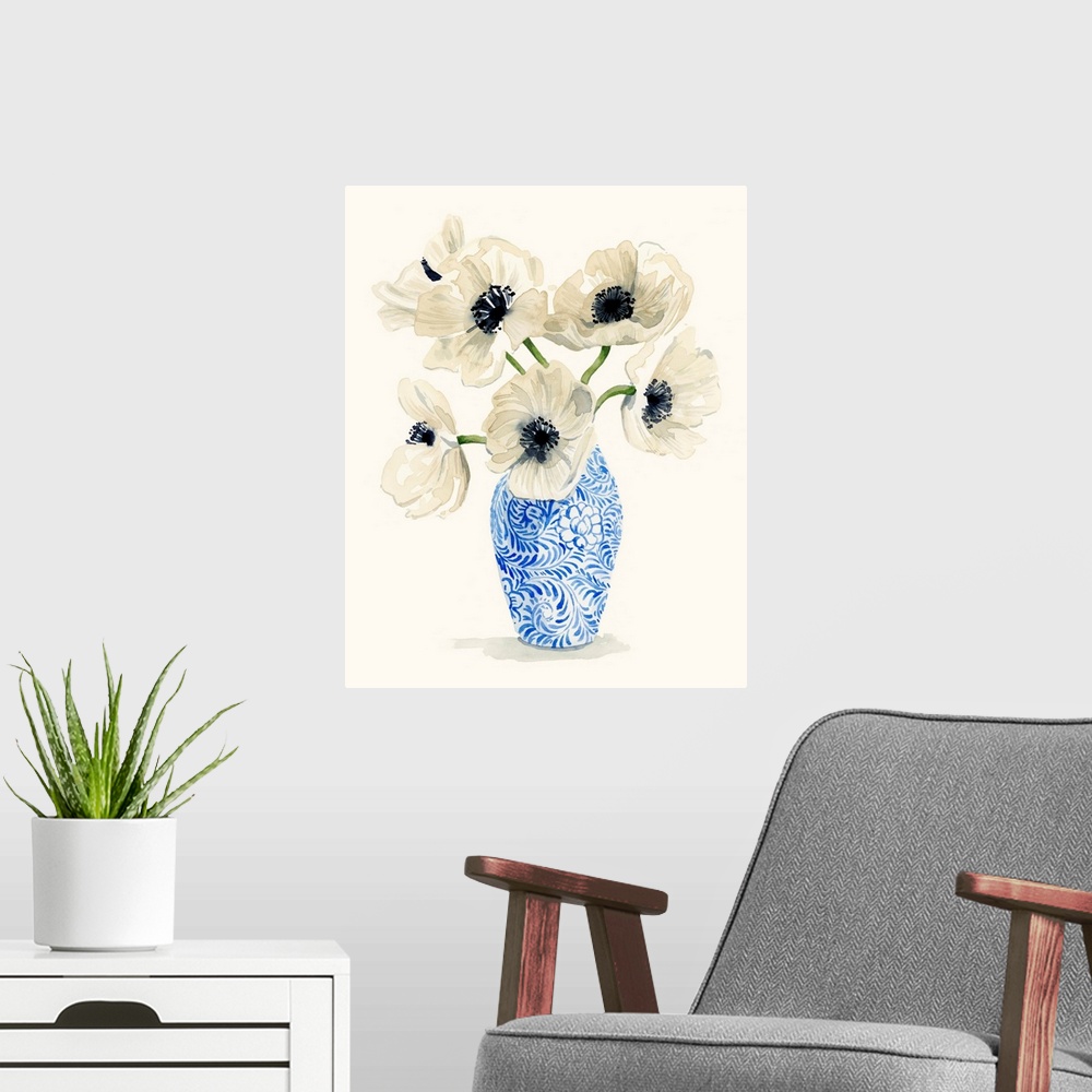 A modern room featuring Chinoiserie Anemones I