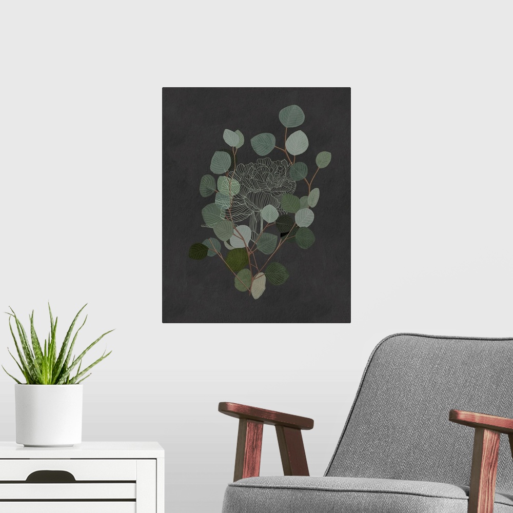 A modern room featuring Eucalyptus Leaves IV