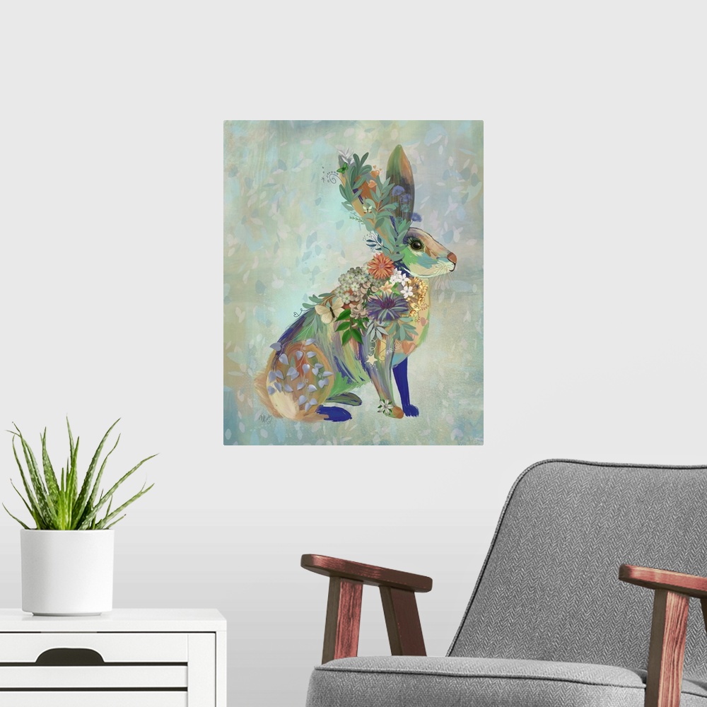 A modern room featuring Fantastic Florals Hare, Sitting