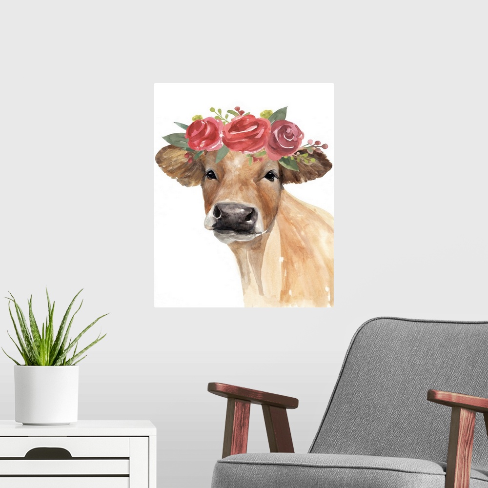 A modern room featuring Flowered Cow II