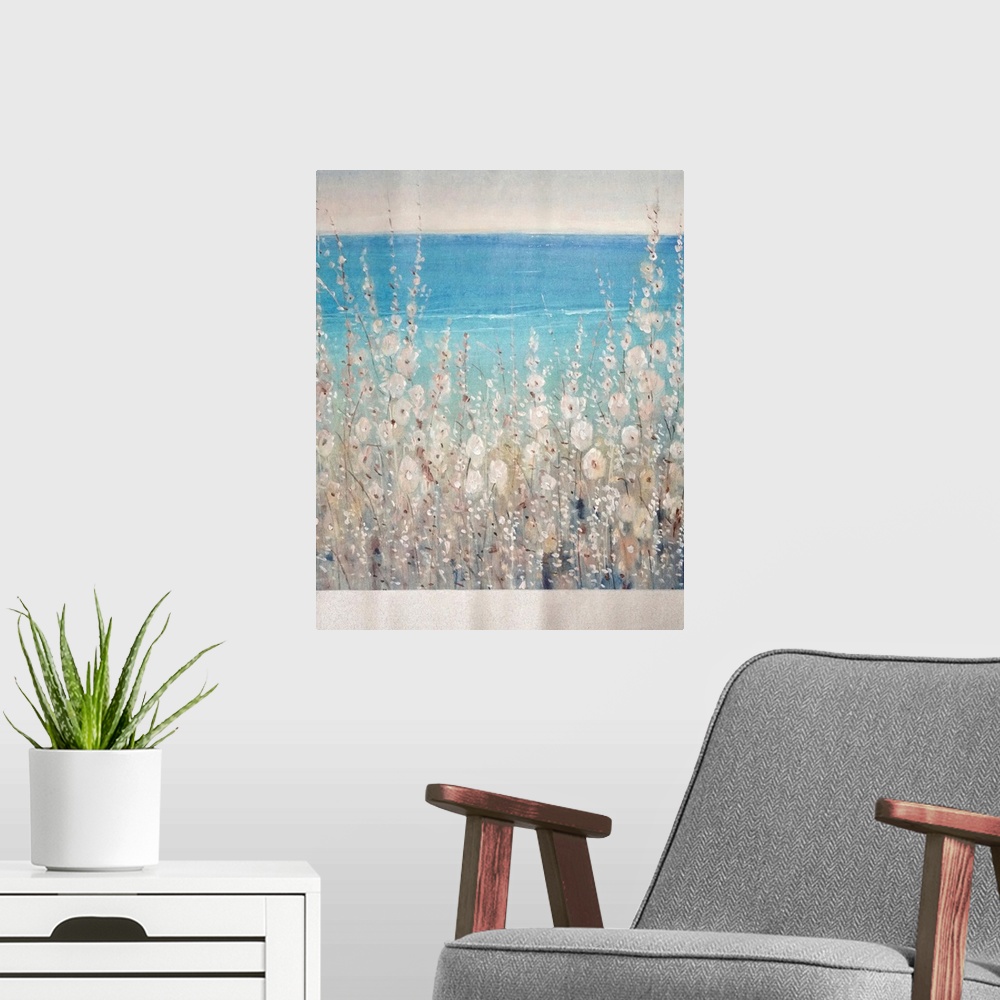 A modern room featuring Flowers by the Sea II