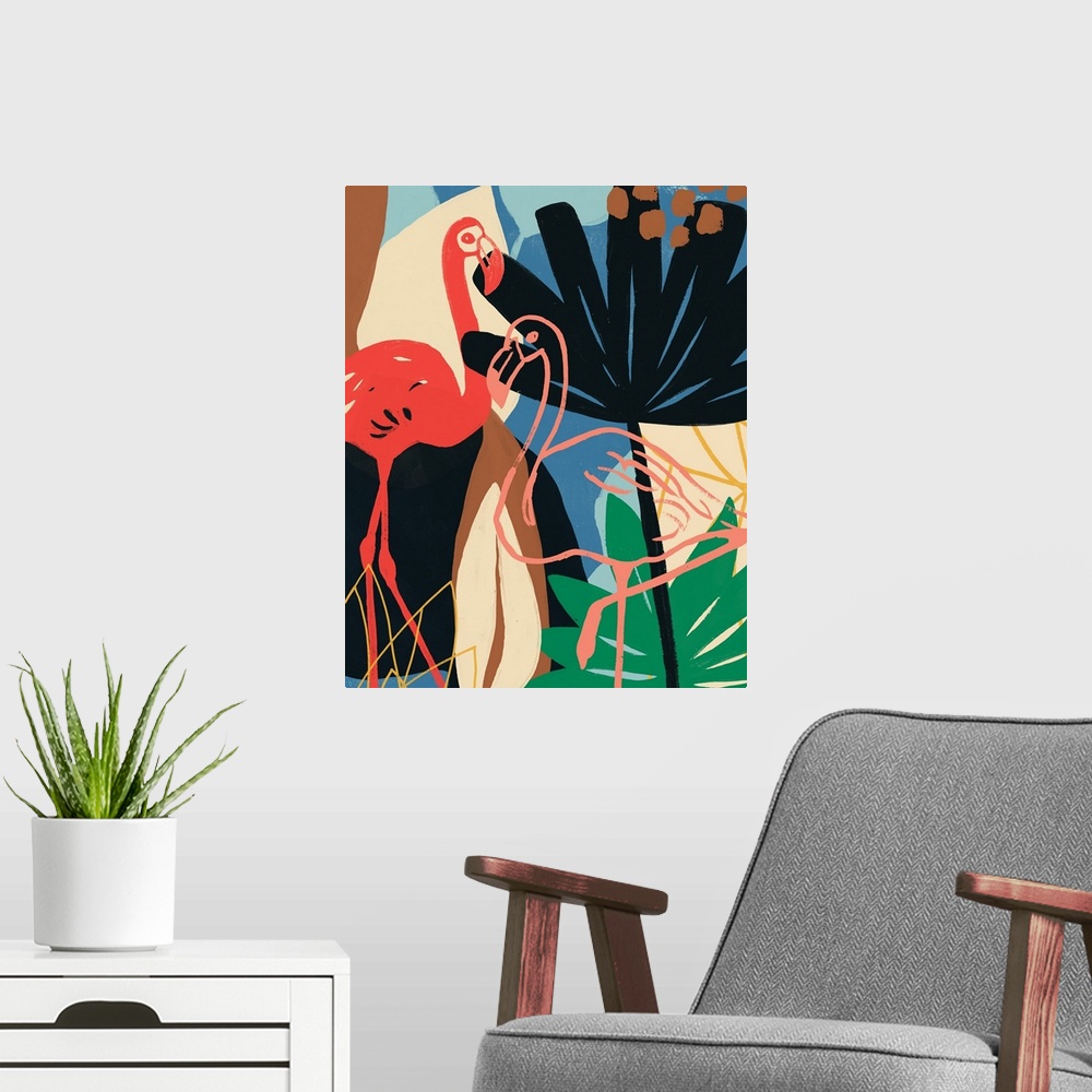 A modern room featuring Funky Flamingo I