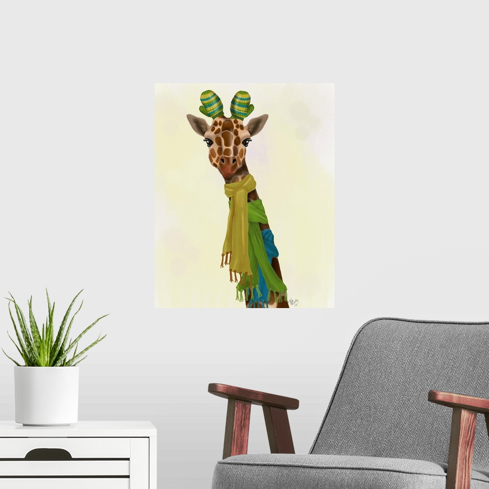A modern room featuring Giraffe and Scarves