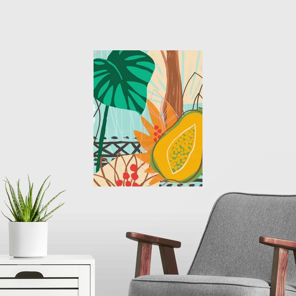 A modern room featuring Graphic Jungle I