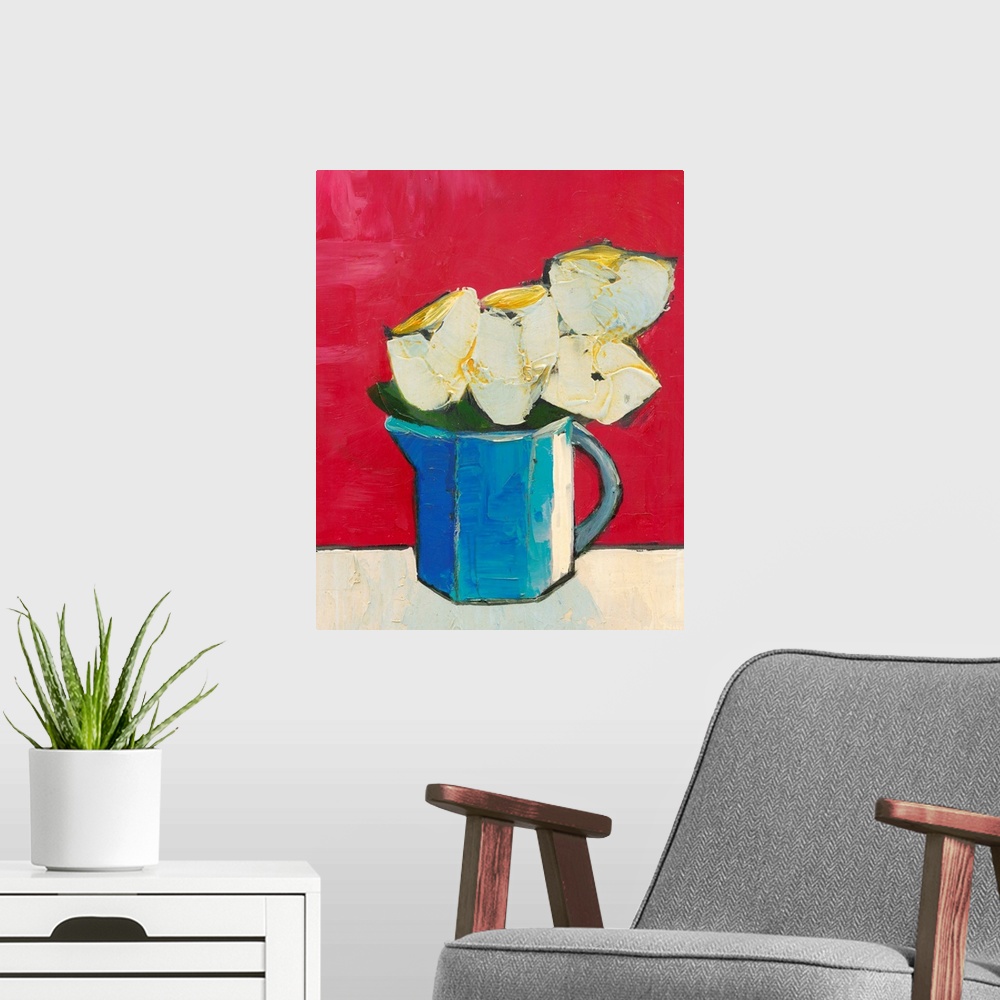 A modern room featuring Graphic Vase of Flowers II