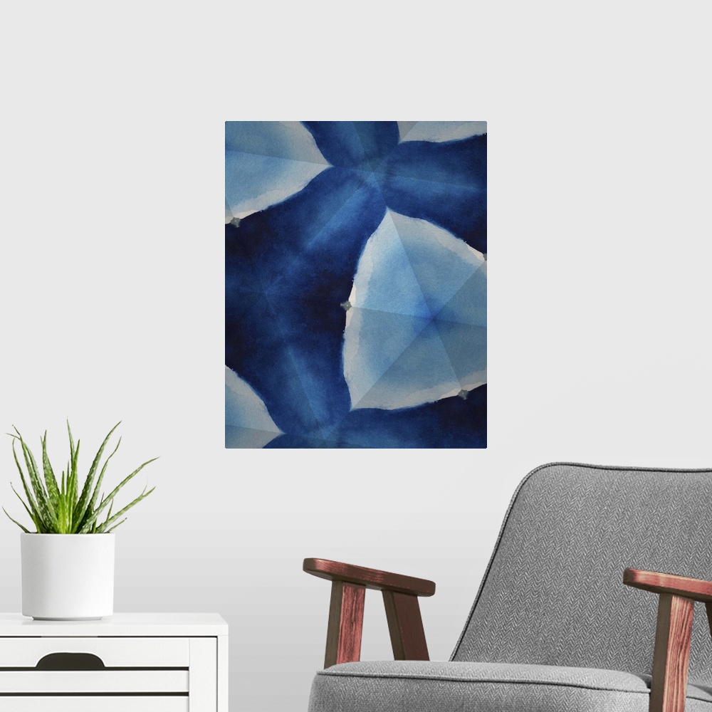 A modern room featuring Kaleidoscope image effect to blue ink on white paper.