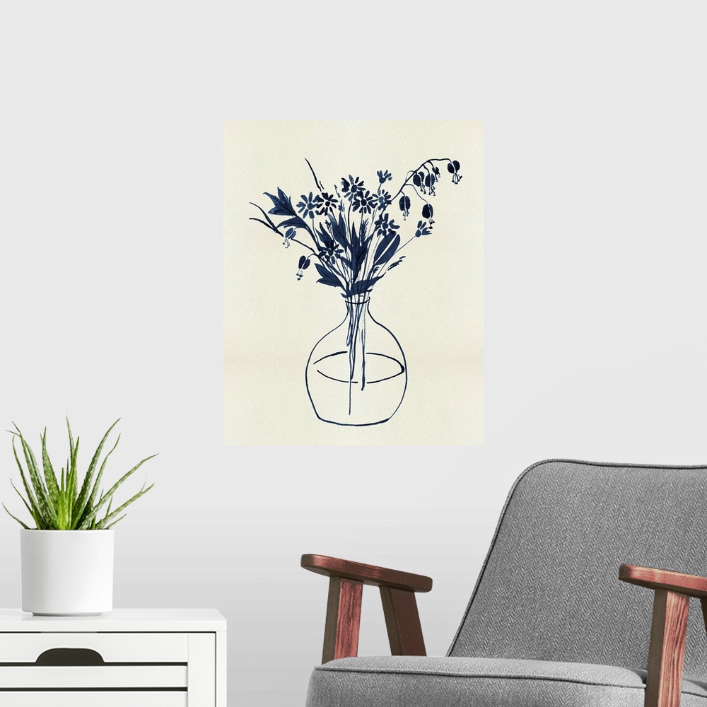 A modern room featuring Indigo Floral Vase I