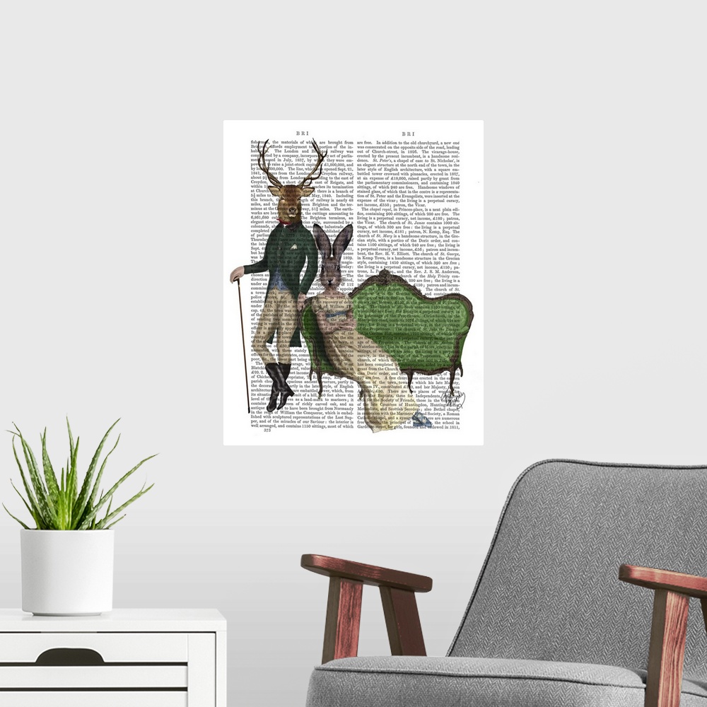 A modern room featuring Mr Deer and Mrs Rabbit