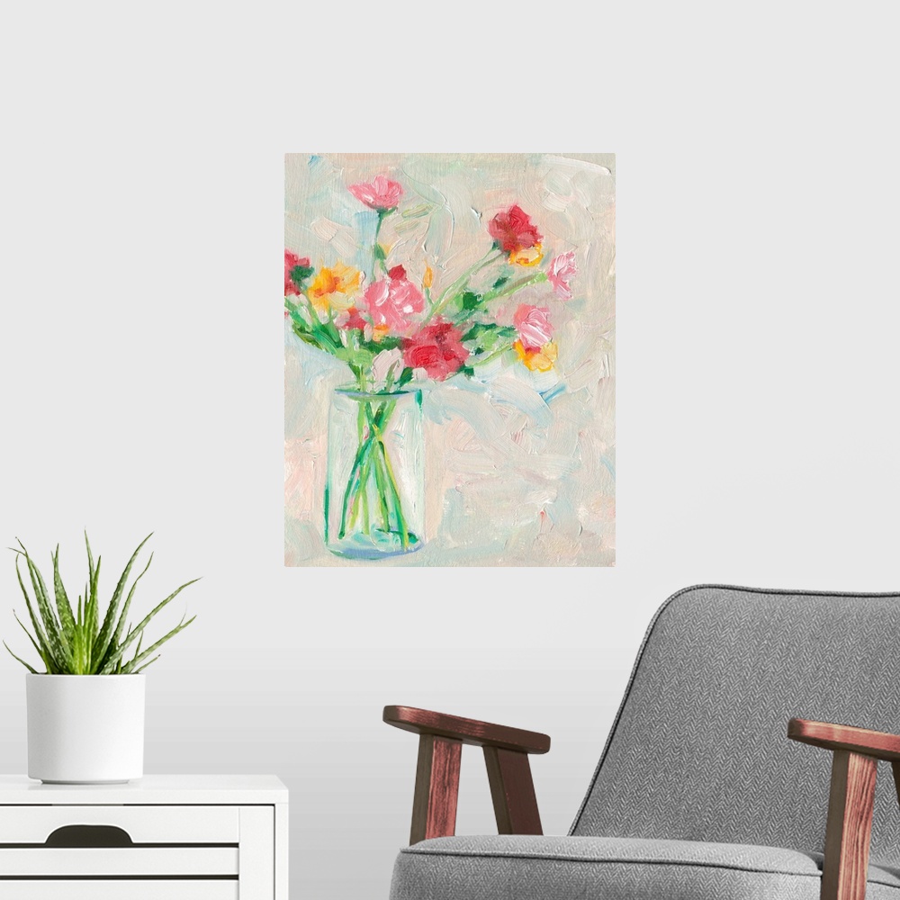 A modern room featuring Painterly Soft Bouquet I