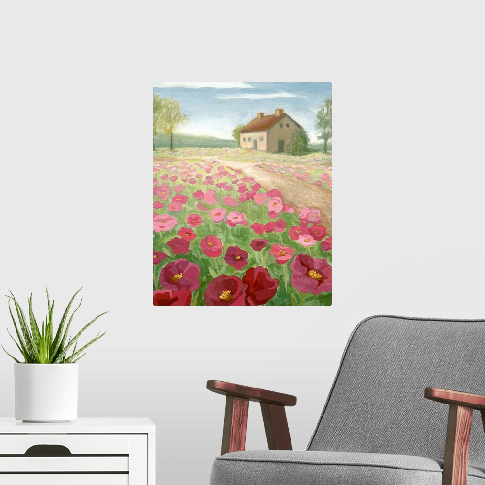 A modern room featuring Pink Meadow