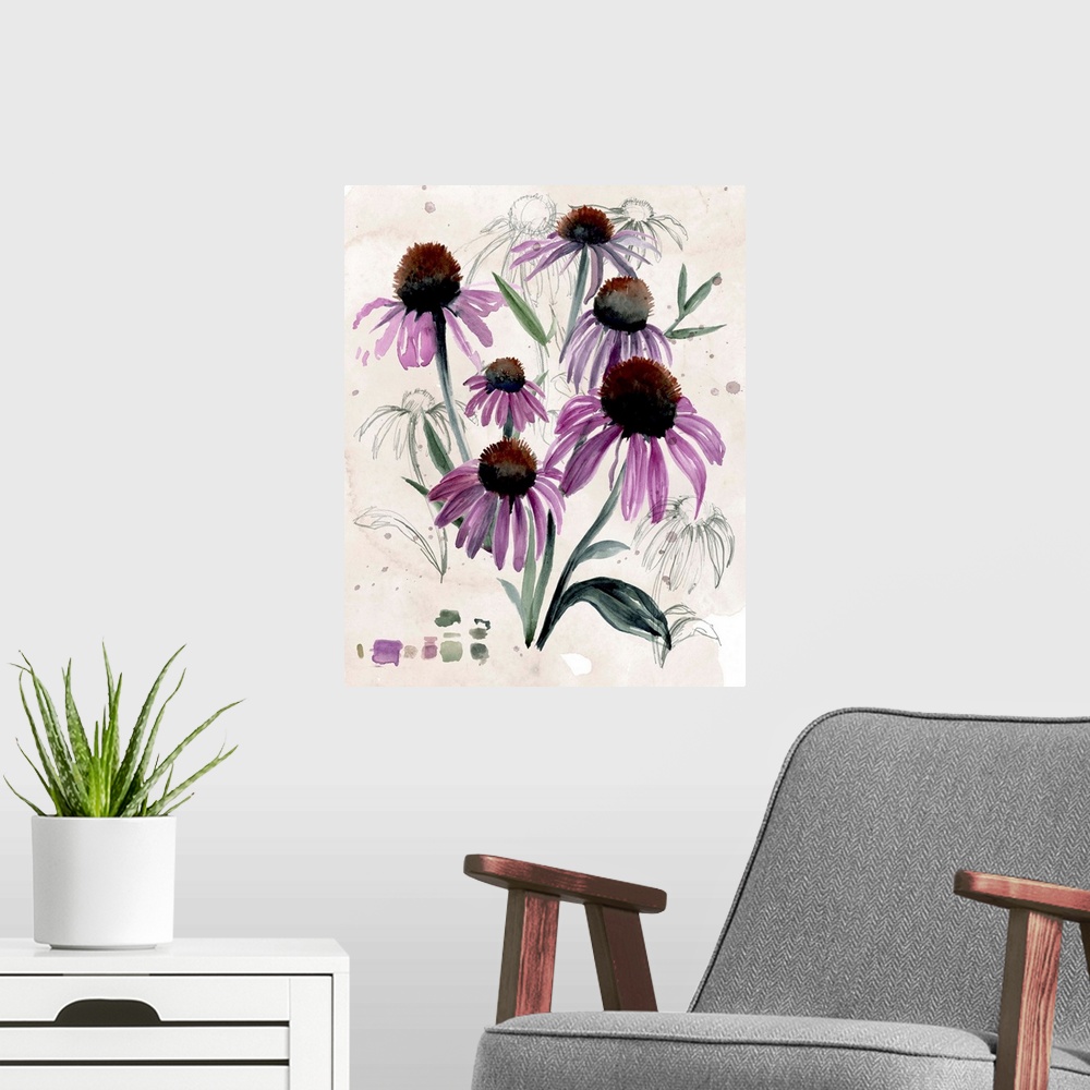A modern room featuring Purple Wildflowers II