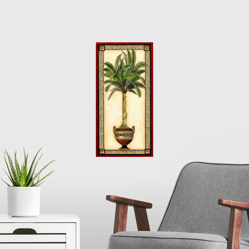 A modern room featuring Red Bordered Palm II