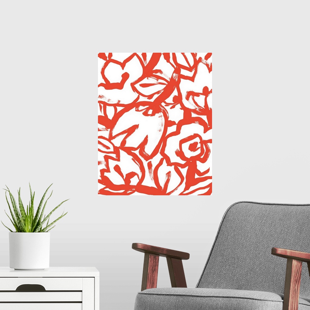 A modern room featuring Red Brush Floral I