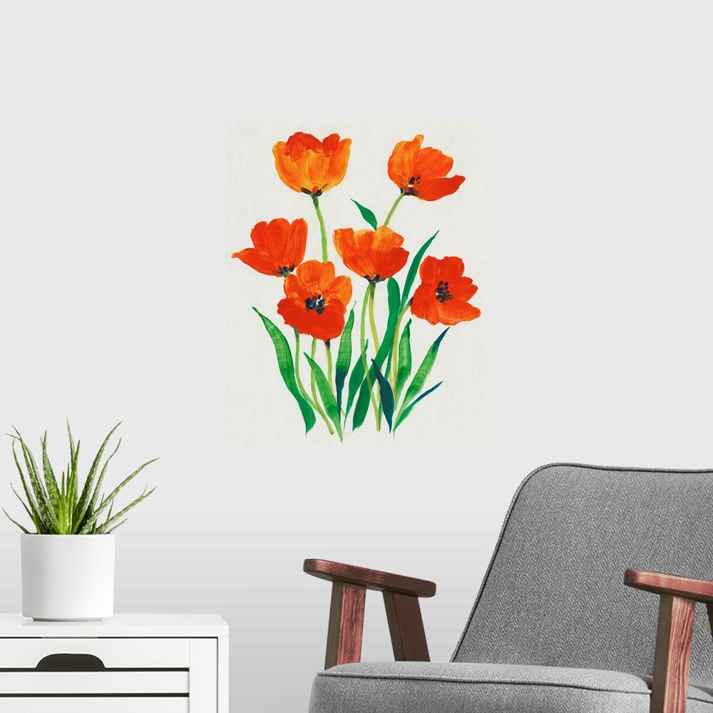 A modern room featuring Red Tulips in Bloom I