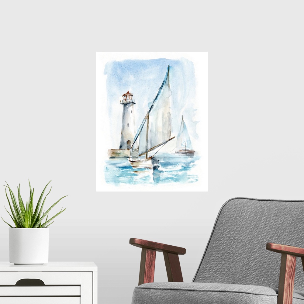 A modern room featuring Sailing Into The Harbor II