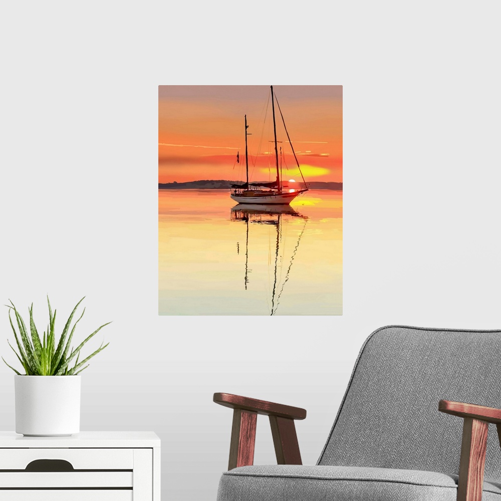 A modern room featuring Sailing Portrait V