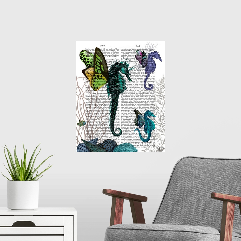 A modern room featuring Seahorse Trio With Wings