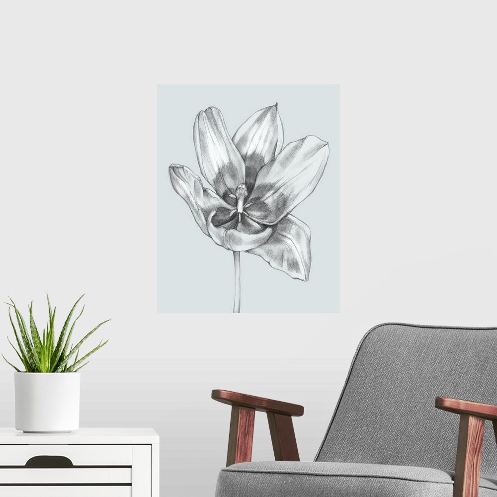 A modern room featuring Silvery Blue Tulips II