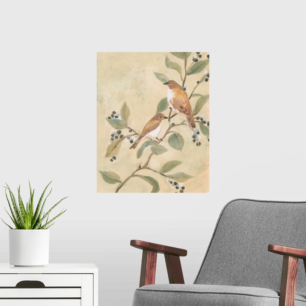 A modern room featuring Songbird On Branch Fresco I