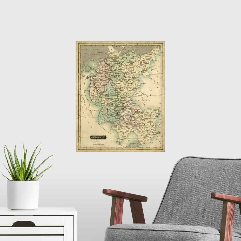 A modern room featuring Thomson's Map of Germany