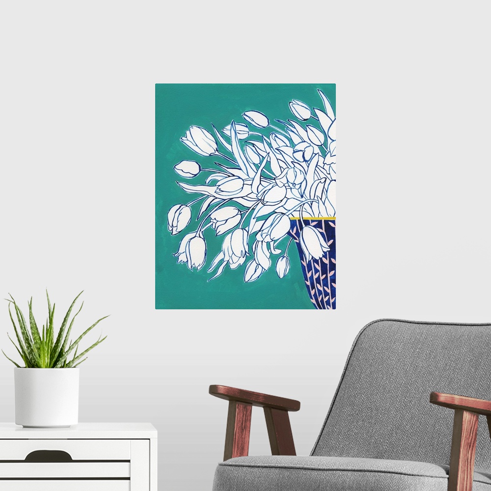 A modern room featuring Turquoise Tulip Bouquet I