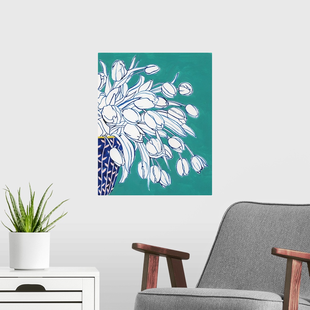 A modern room featuring Turquoise Tulip Bouquet II