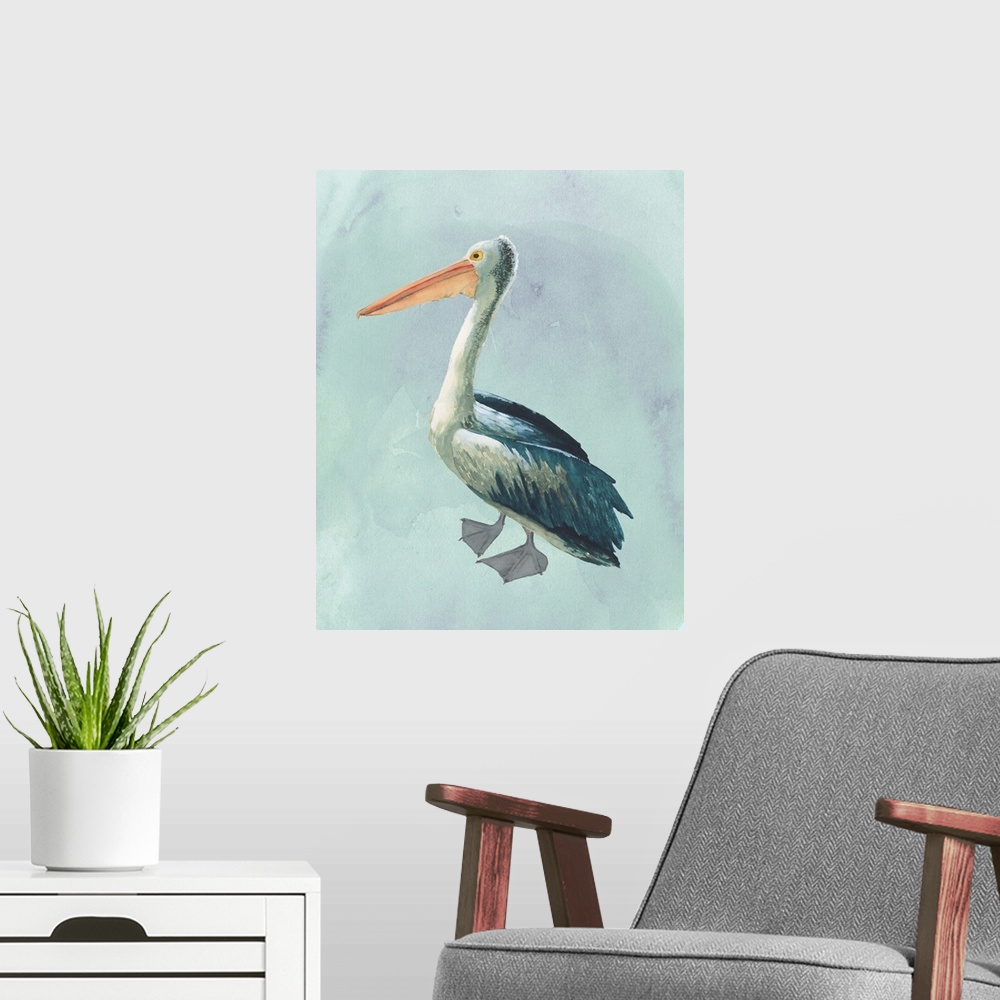 A modern room featuring Watercolor Beach Bird VI