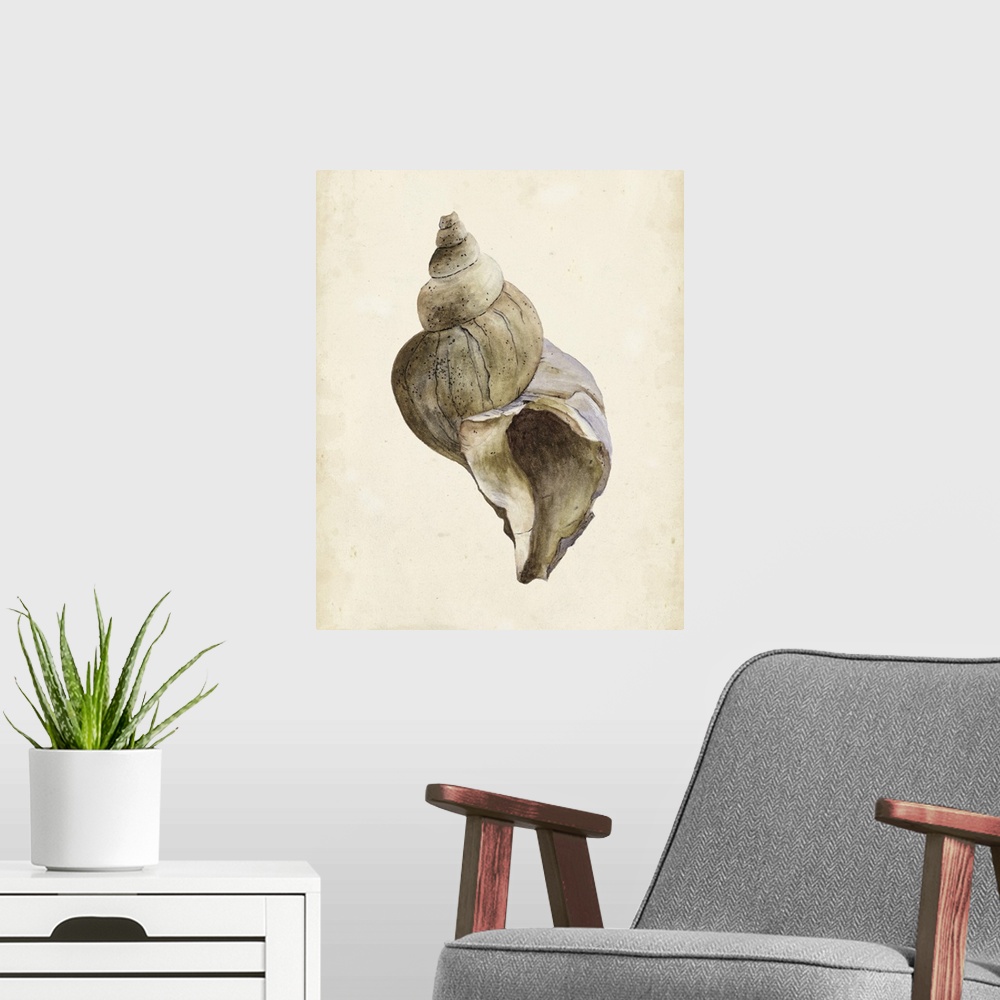 A modern room featuring Watercolor seashell in neutral tones.