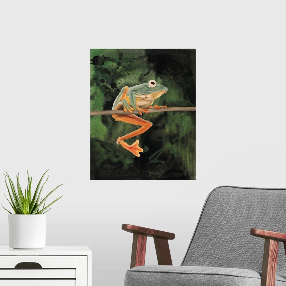 A modern room featuring Watercolor Tree Frogs I