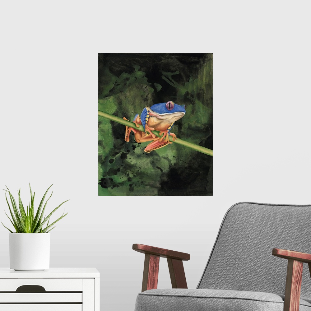 A modern room featuring Watercolor Tree Frogs III