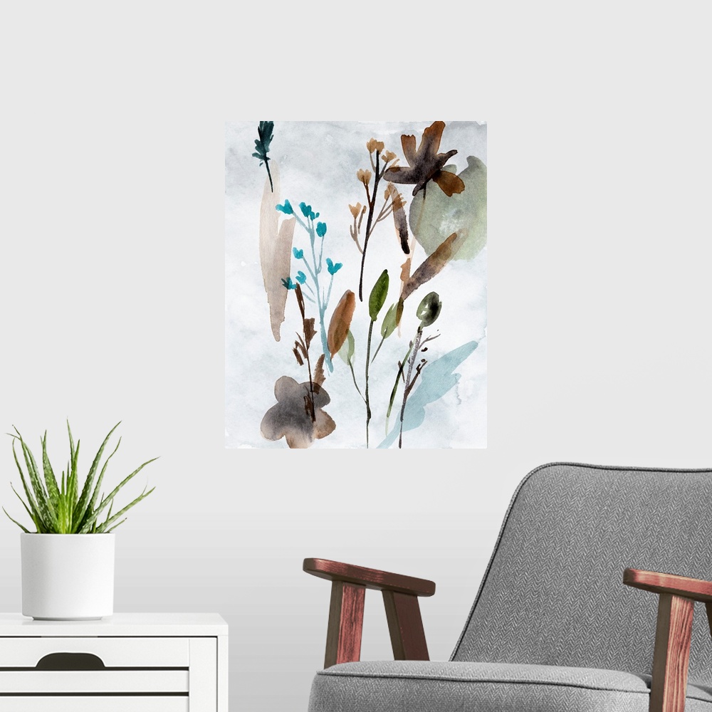 A modern room featuring Watercolor Wildflowers III