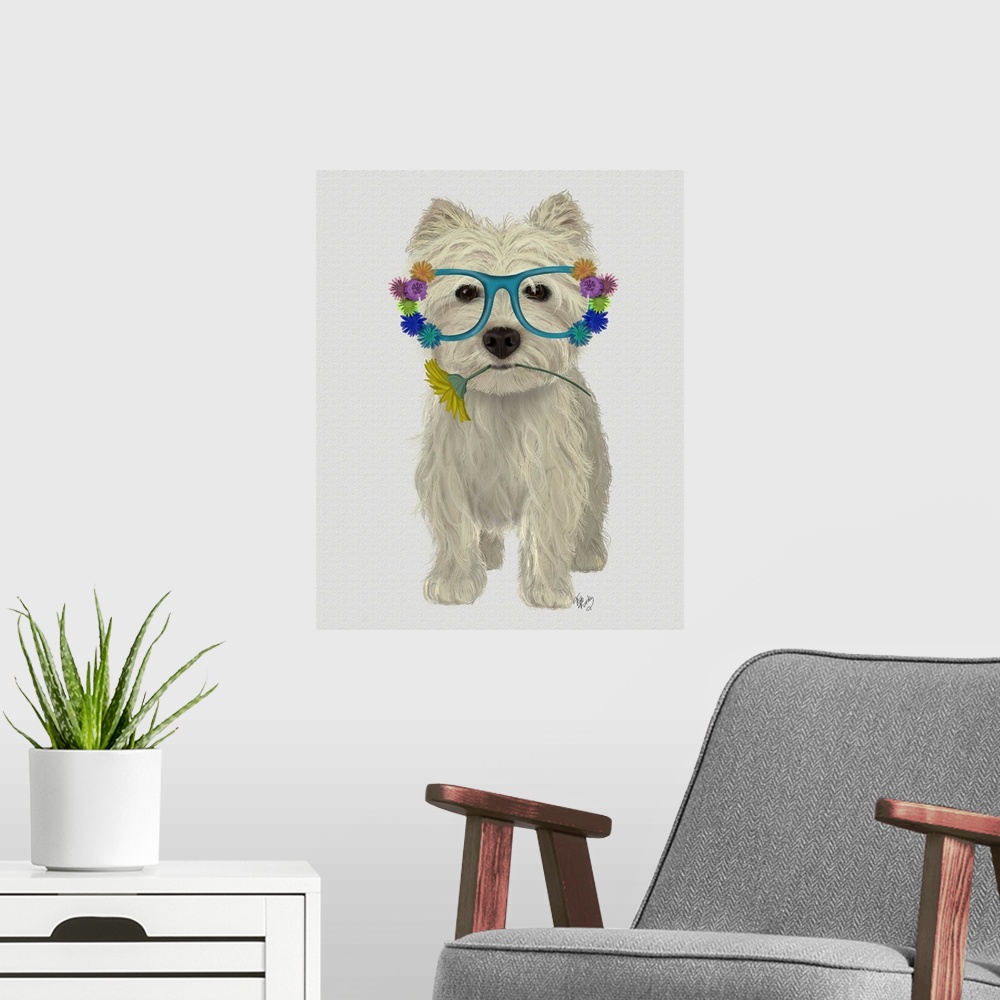 A modern room featuring West Highland Terrier Flower Glasses