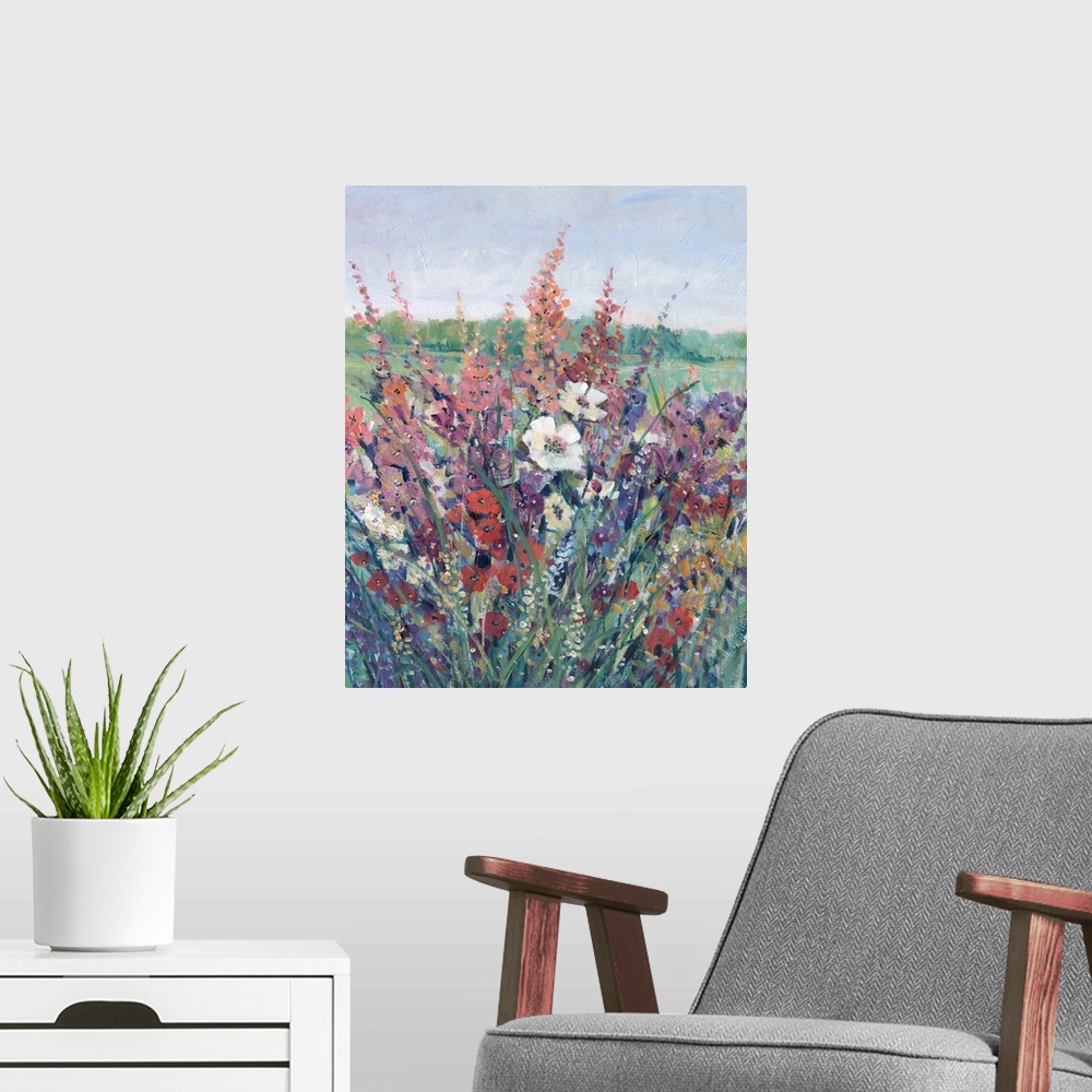 A modern room featuring Wildflowers In Pasture I