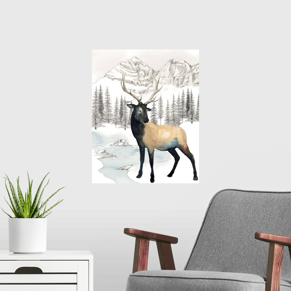 A modern room featuring Winter Elk I