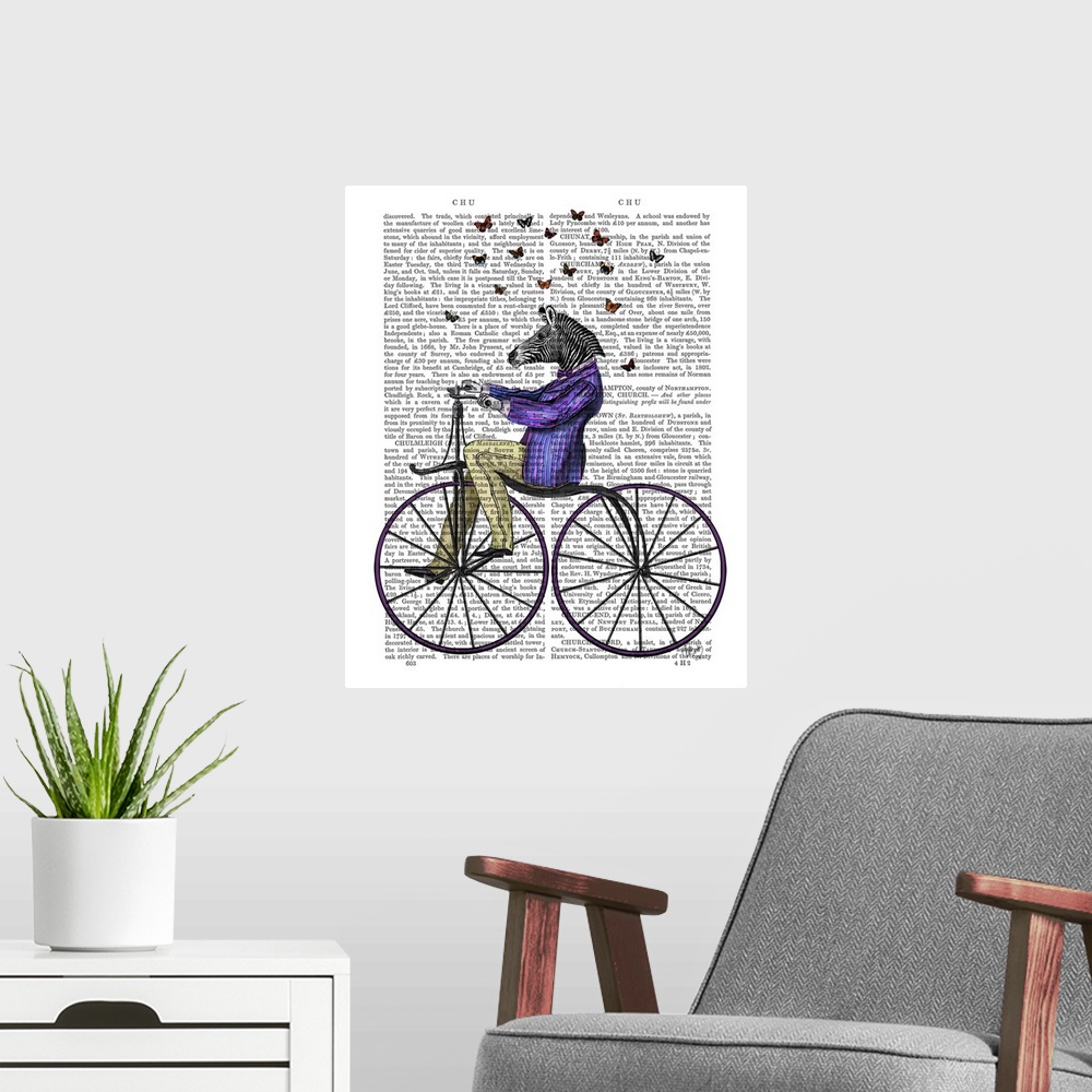 A modern room featuring Zebra On Bicycle
