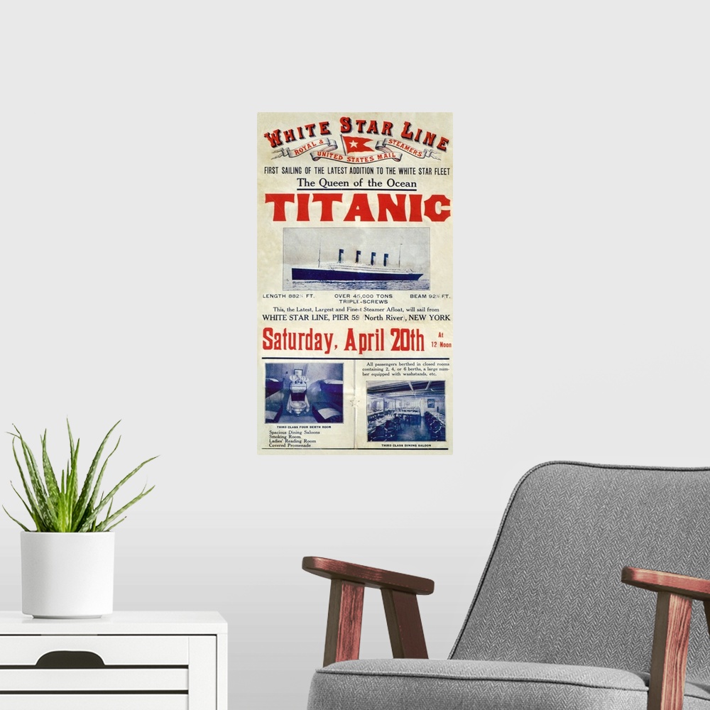 A modern room featuring 1910's UK Titanic Poster