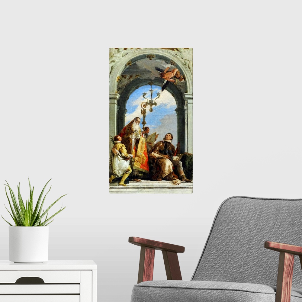 A modern room featuring Painting titled 'Saints Maximus and Oswald' by Giovanni Battista Tiepolo, an Italian painter and ...
