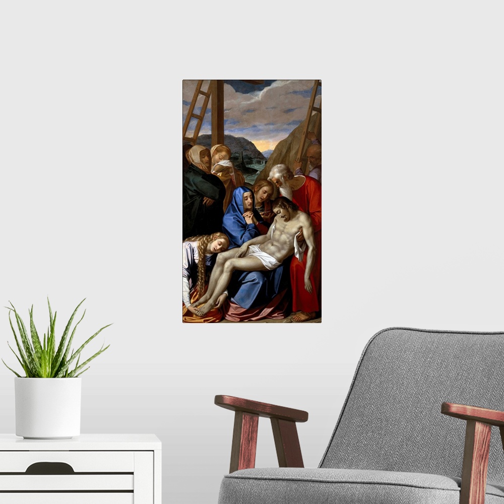 A modern room featuring PULZONE, Scipione (Il Gaetano) (1550-1598). The Lamentation. 1591. Renaissance art. Cinquecento. ...