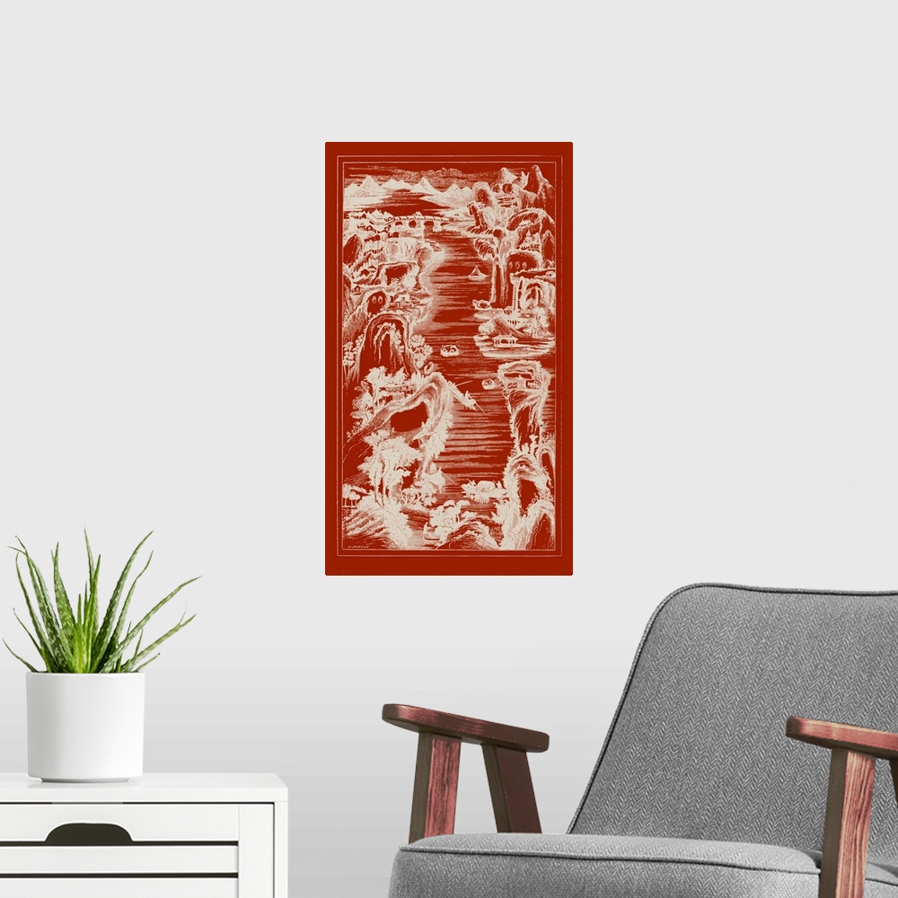 A modern room featuring Chinese Bird's-eye View in Red I