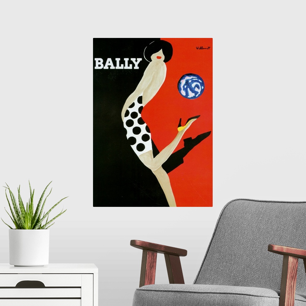 A modern room featuring 1980's France Bally Poster