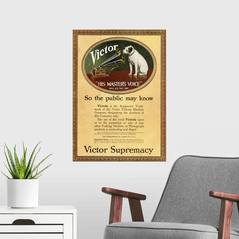 A modern room featuring Victor Victrola Advertisement