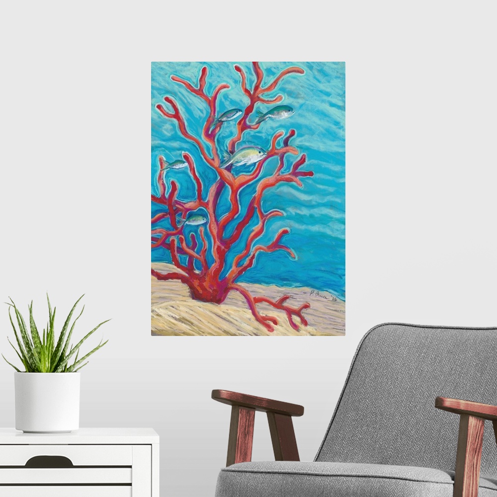 A modern room featuring Coral Assets, Fish And Coral Branch On Seafloor (Pastel).