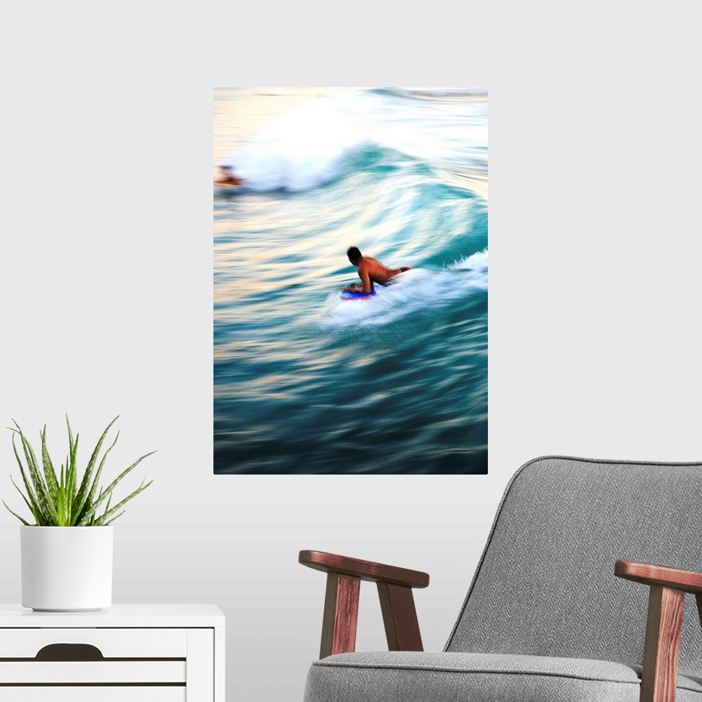 A modern room featuring Hawaii, Oahu, Surfer Riding A Wave