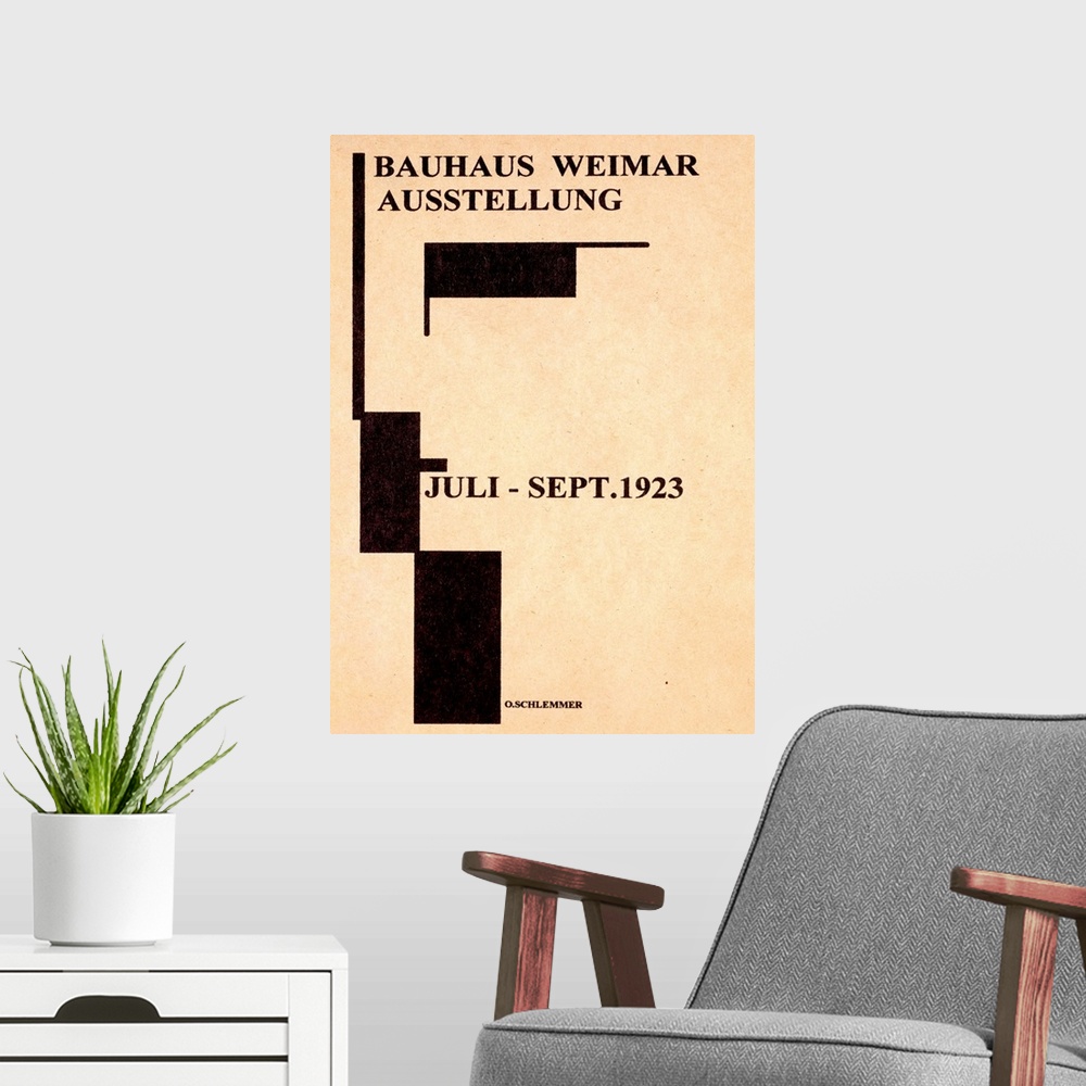 A modern room featuring 1923 German Bauhaus Gallery Vintage Advertising Poster