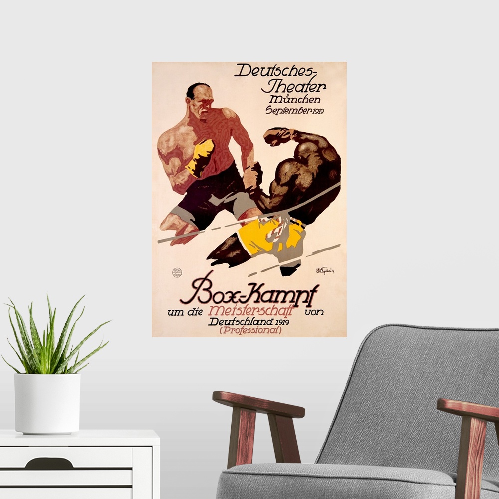 A modern room featuring Box Kampf, Vintage Poster, by Julius Ussy Engelhard